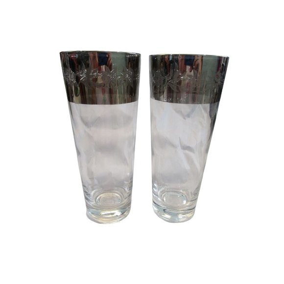 Vintage Silver Etch Thistle Floral Rim Mid Mod Zombie Glasses Wear GUC A Pair - Picture 7 of 16